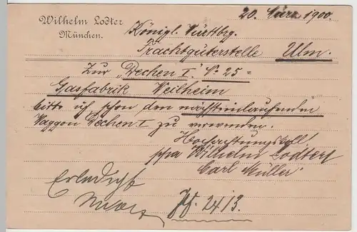 (79727) Ganzsache Bayern, Stempel München 2 B.P. 1900