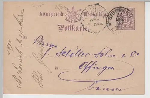 (79714) Ganzsache Württemberg, Stempel Biberach 1890