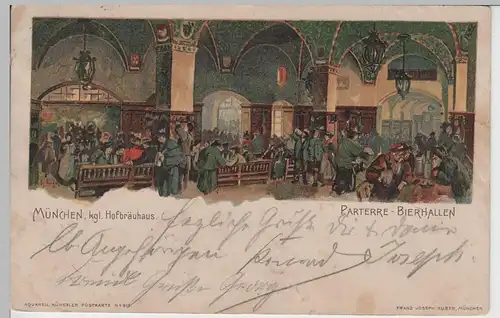 (79642) AK München, Kgl. Hofbräuhaus, Parterre-Bierhallen, 1904