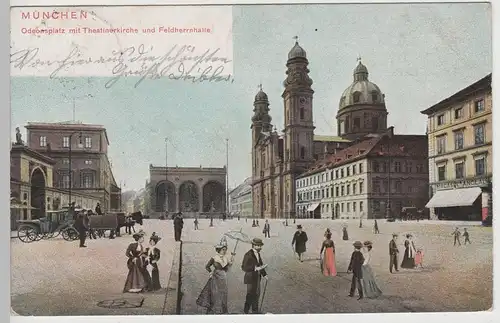 (79641) AK München, Odeonsplatz m. Theatinerkirche u. Feldherrnhalle 1906