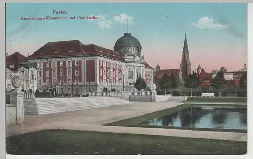 (79600) AK Posen, Poznań, Ansiedlungs-Kommission u. Pailikirche, 1915