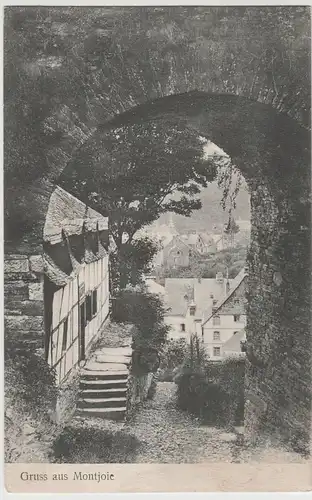 (79496) AK Gruss aus Montjoie, Durchblick zur Stadt, 1908