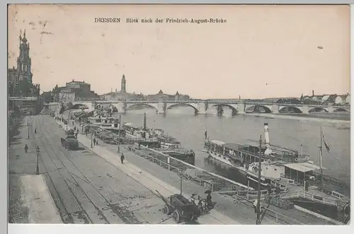(79172) AK Dresden, Friedrich August Brücke, Dampfer Karlsbad 1919