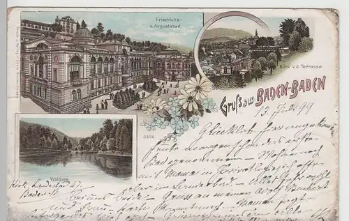 (78702) AK Gruss aus Baden-Baden, Mehrbild Litho 1899