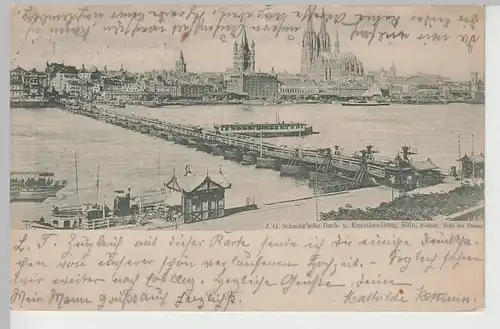 (78460) AK Köln, Panorama mit Schiffsbrücke, 1905