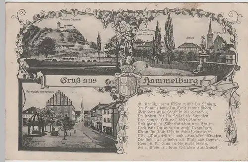 (78168) AK Gruß aus Hammelburg, Markt, Altes Schloss, Schloss Saaleck