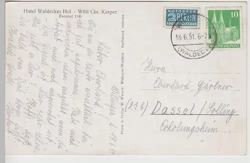 (78083) AK Willingen (Upland), Waldecker Hof, 1951