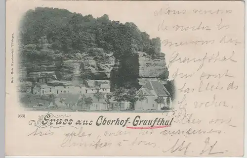 (77901) AK Eschburg (Eschbourg), Gruss aus Graufthal, Felsenwohnungen 1903