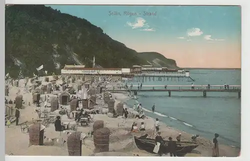 (77649) AK Sellin auf Rügen, Strand mit Herrenbad u. Familienbad, vor 1920