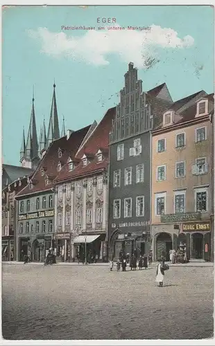 (77316) AK Eger, Cheb, Patrizierhäuser unterer Marktplatz, um 1916