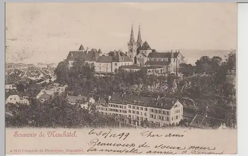 (77021) AK Neuenburg NE, Souvenir de Neuchâtel 1899