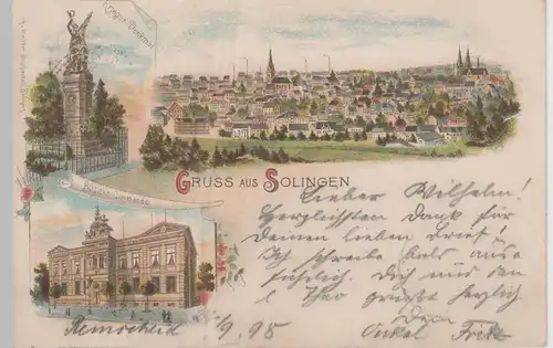 (76806) AK Gruss aus Solingen, Litho mit Bezirks-Commando, 1898