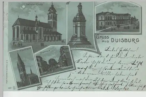 (76685) AK Gruss aus Duisburg, Mehrbild Litho Mondscheinkarte 1898