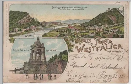 (76649) AK Gruss aus Porta Westfalica, 2-Bild Litho Golddruck 1900