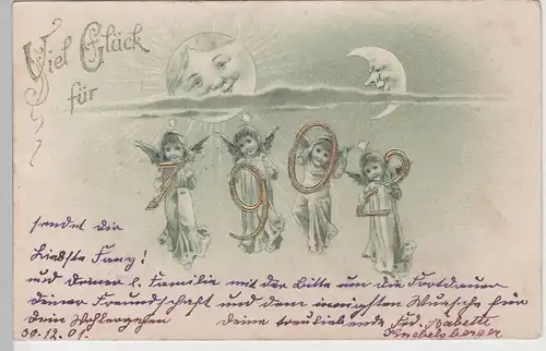 (76500) AK Viel Glück für 1902, Golddruck, Engel, Sonne, Mond