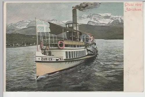 (76475) AK Gruß vom Zürichsee, Dampfer Zürich, vor 1945