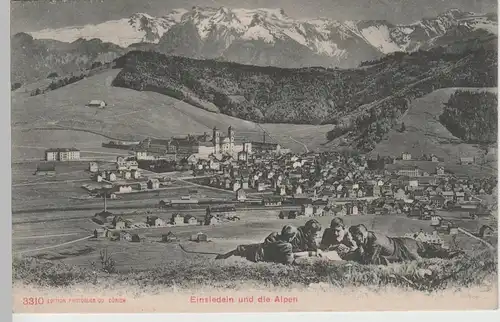 (76467) AK Einsiedeln, Ortsansicht mit Kloster u. Alpen 1907