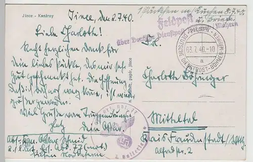 (76441) AK 2. WK, Jince, Jinetz, Kasárny, Kasernen, Feldpost 1940