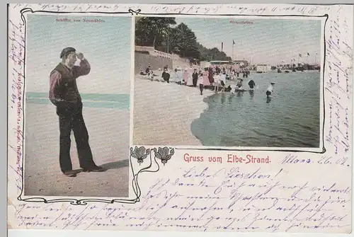 (76424) AK Gruß v. Elbestrand, Neumühlen, Hamburg, Strand, Schiffer 1902