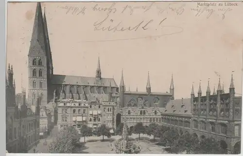 (76401) AK Lübeck, Marienkirche, Rathaus, Markt 1902