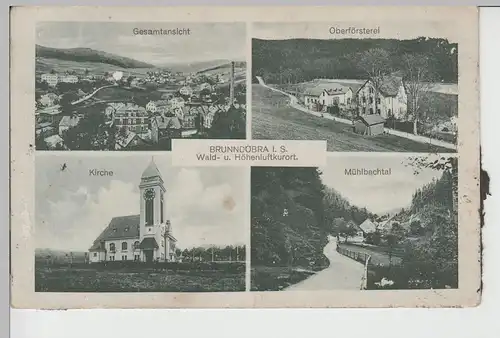 (76367) AK Brunndöbra, Vogtl., Oberförsterei, Mühlbachtal, Kirche, vor 1945