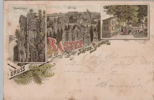 (76309) Künstler AK Gruß von der Bastei, Sächs. Schweiz 1894