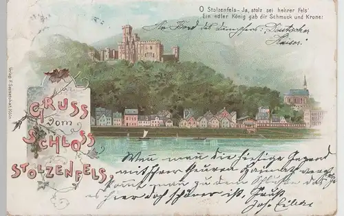 (76117) AK Gruß vom Schloss Stolzenfels, Koblenz 1898