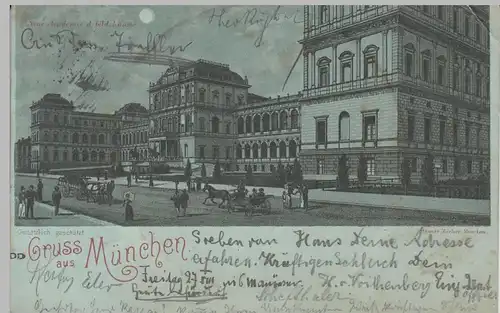 (76103) AK Gruß aus München, Akademie d.bildenden Künste Mondschein Litho 1897