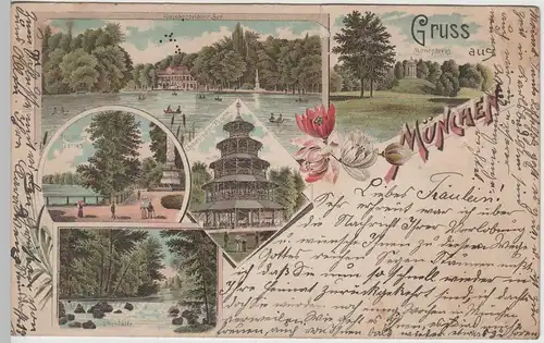 (76090) AK Gruß aus München, Chinesischer Turm, Litho 1898