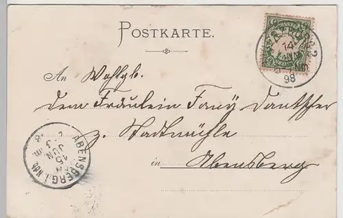 (76066) Künstler AK Gruß aus Würzburg, Marienkapelle, Altes Rathaus 1898