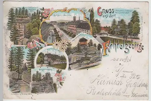 (76023) AK Gruß aus dem Fichtelgebirge, Silberhaus, Burgstein 1899