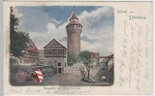 (76020) Künstler AK Gruß aus Nürnberg, Burg, Tiefer Brunnen 1901