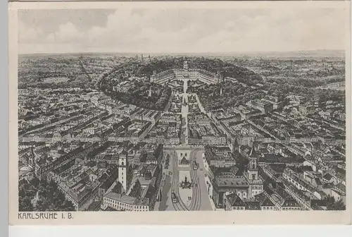 (76002) Künstler AK Karlsruhe, Panorama mit Schloss, vor 1945