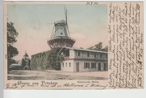 (75993) AK Gruß aus Potsdam, Sanssouci, Historische Mühle 1903