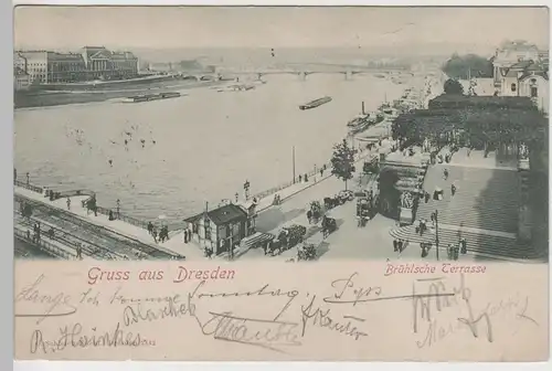 (75975) AK Gruß aus Dresden, Brühlsche Terrasse, um 1900