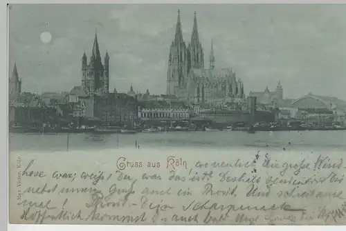 (75953) AK Gruß aus Köln, Mondscheinkarte, Hauptbahnhof 1898