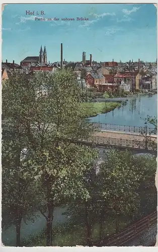 (75714) AK Hof i.B., Partie an der unteren Brücke, 1915