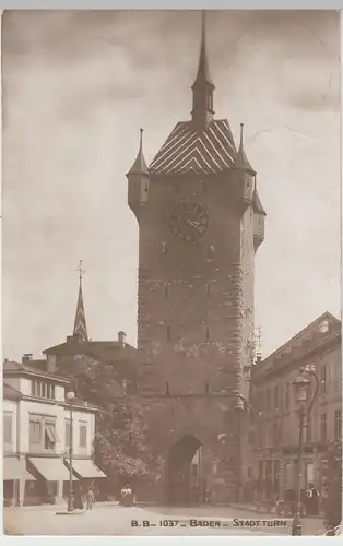 (75512) Foto AK Baden AG, Stadtturm 1916