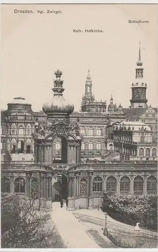 (75463) AK Dresden, Zwinger mit Kronentor, Schlossturm, vor 1945