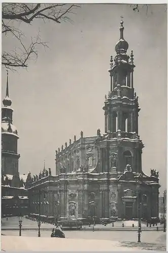 (75451) AK Dresden, Kath. Hofkirche, Schloss, Straßenbahn, vor 1945