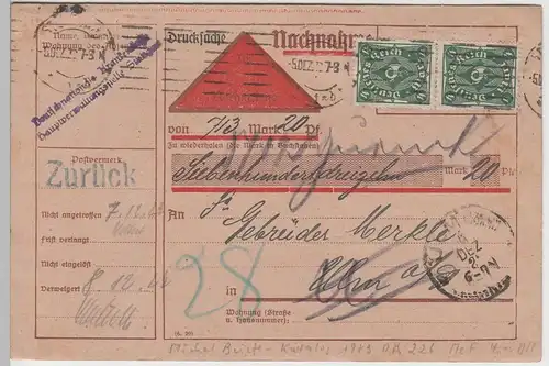 (75407) Nachnahme Postkarte, DR mit Zahlkarte 1923