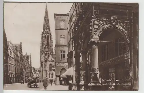 (75142) Foto AK Münster i.W., Prinzipalmarkt und Lambertikirche, 1926