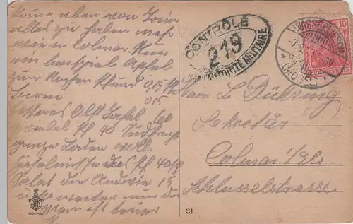 (75133) AK Trier, Domstein, mit Gedicht "Om Duhmstaan", 1919