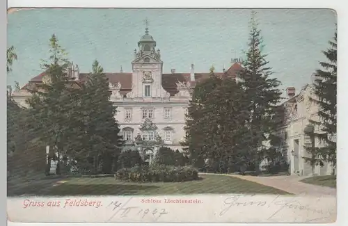 (75115) AK Gruss aus Feldsberg (Valtice), Schloss Liechtenstein, 1907
