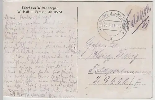 (75044) AK Fährhaus Wittenbergen, Restaurant Seehundsteich, 1941