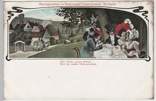 (74824) AK Stuttgart, Wandgemälde i. Restaurant Friedrichsbau, bis 1905