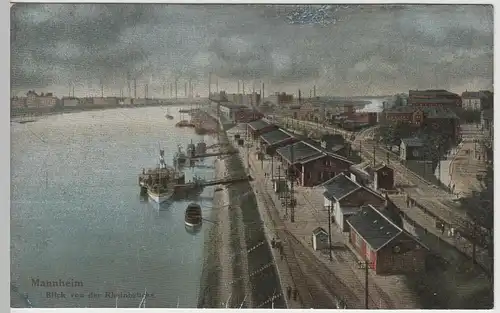 (74818) AK Mannheim, Blick von der Rheinbrücke, 1929