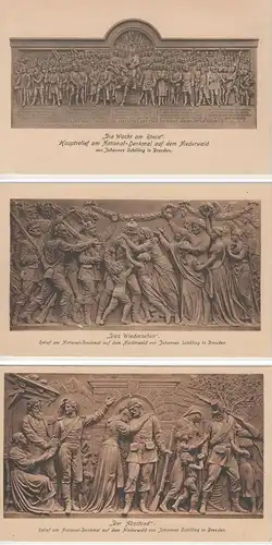 (74751) AK Rüdesheim, Reliefs am Nationaldenkmal, 3 Karten vor 1945