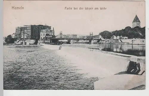 (74682) AK Hameln, Partie bei der Weser am Wehr, Feldpost 1918