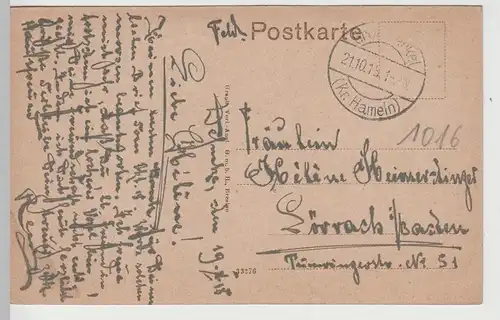 (74682) AK Hameln, Partie bei der Weser am Wehr, Feldpost 1918